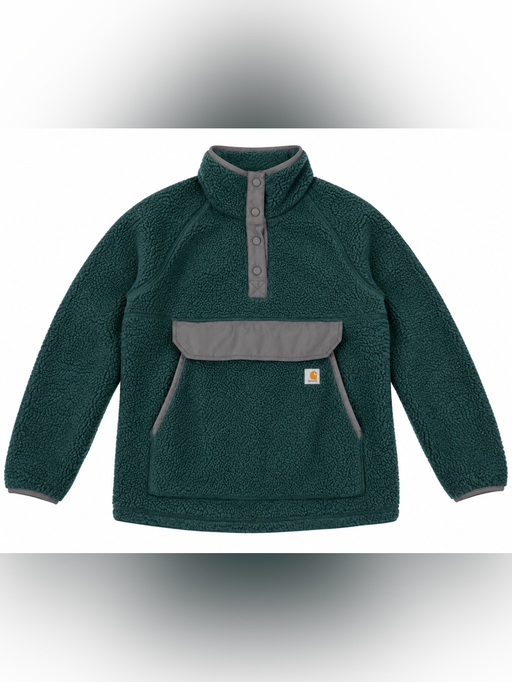 Carhartt Womens XL Sherpa Fleece Pullover Jacket Green Gray Snap Relaxed Fit